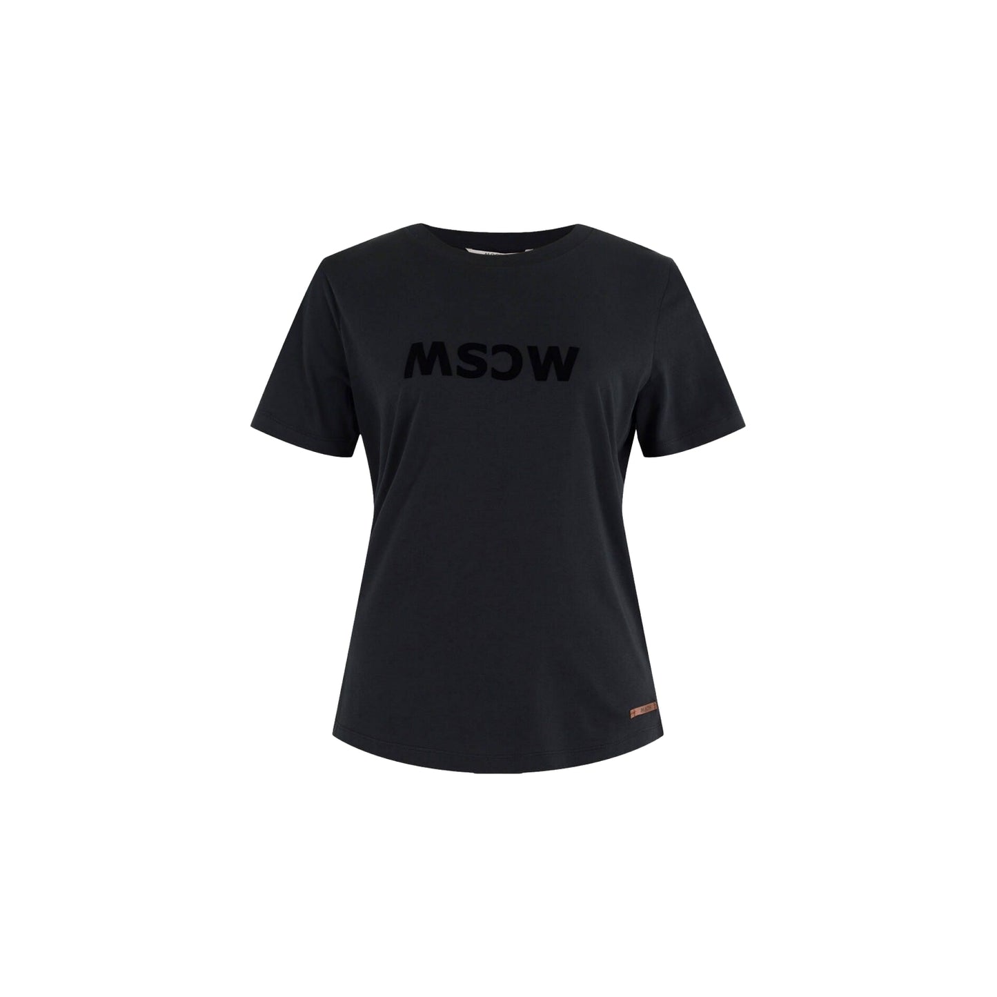 Moscow Design T-Shirt in anthrazit. T-Shirt Gone Velvet in reiner Baumwolle von MSCW fashion online kaufen. Basic Shirt mit Logo Schriftzug ins chwarzem Samt aus der neuen Moscow Design Mode Kollektion.