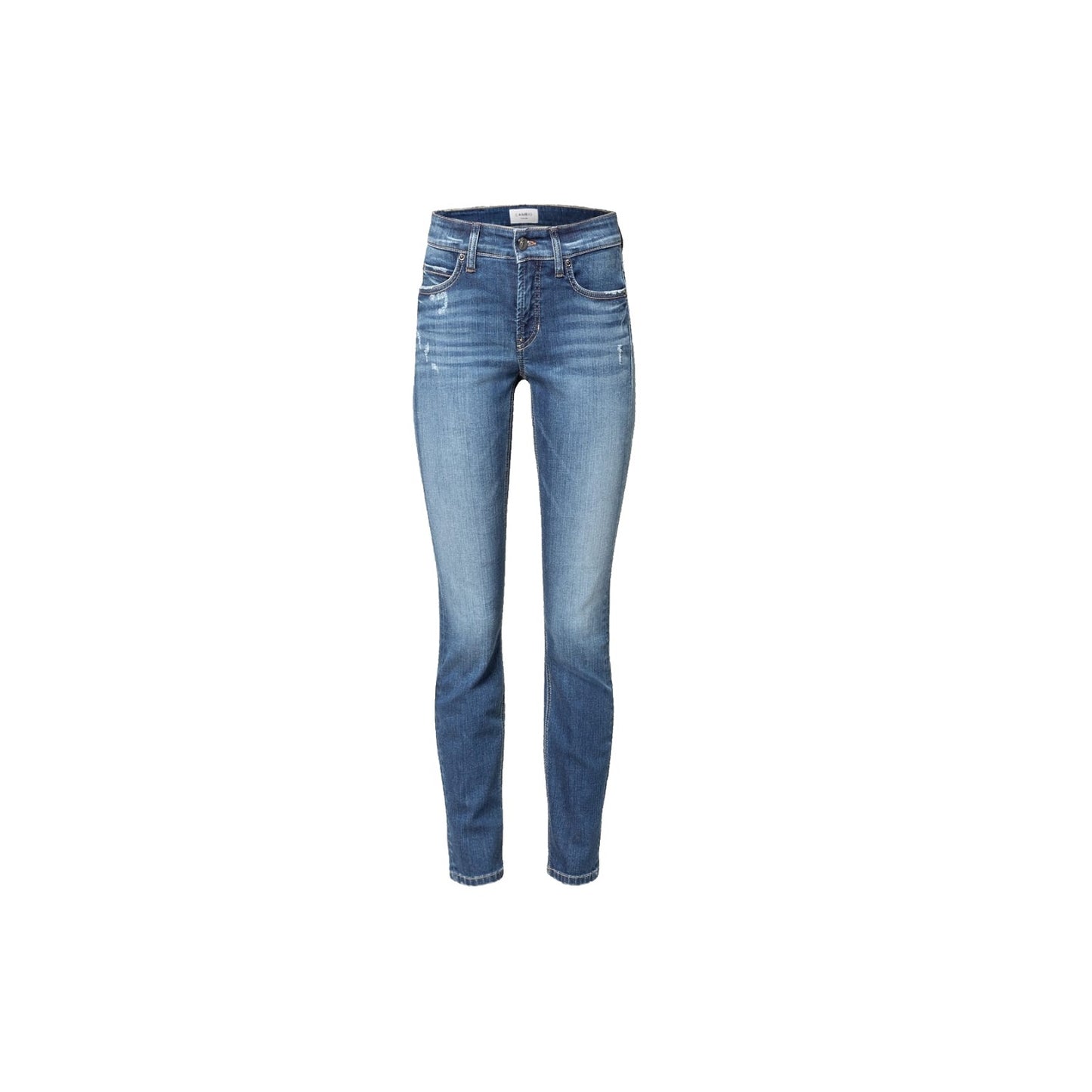 Cambio Jeans Paris ankle cut online kaufen. Slim fit Jeans mit destroyed Elementen von Cambio. 5-Pocket Denim Hose in mittelblauer Waschung mit verkürzter Länge aus der neuen Cambio Kollektion.